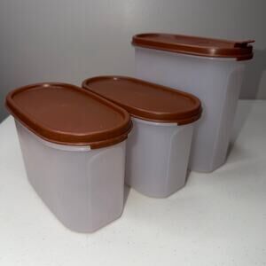 Vintage Tupperware Modular Mate Food Storage Oval Brown Flip Top Seal 3 pc Set